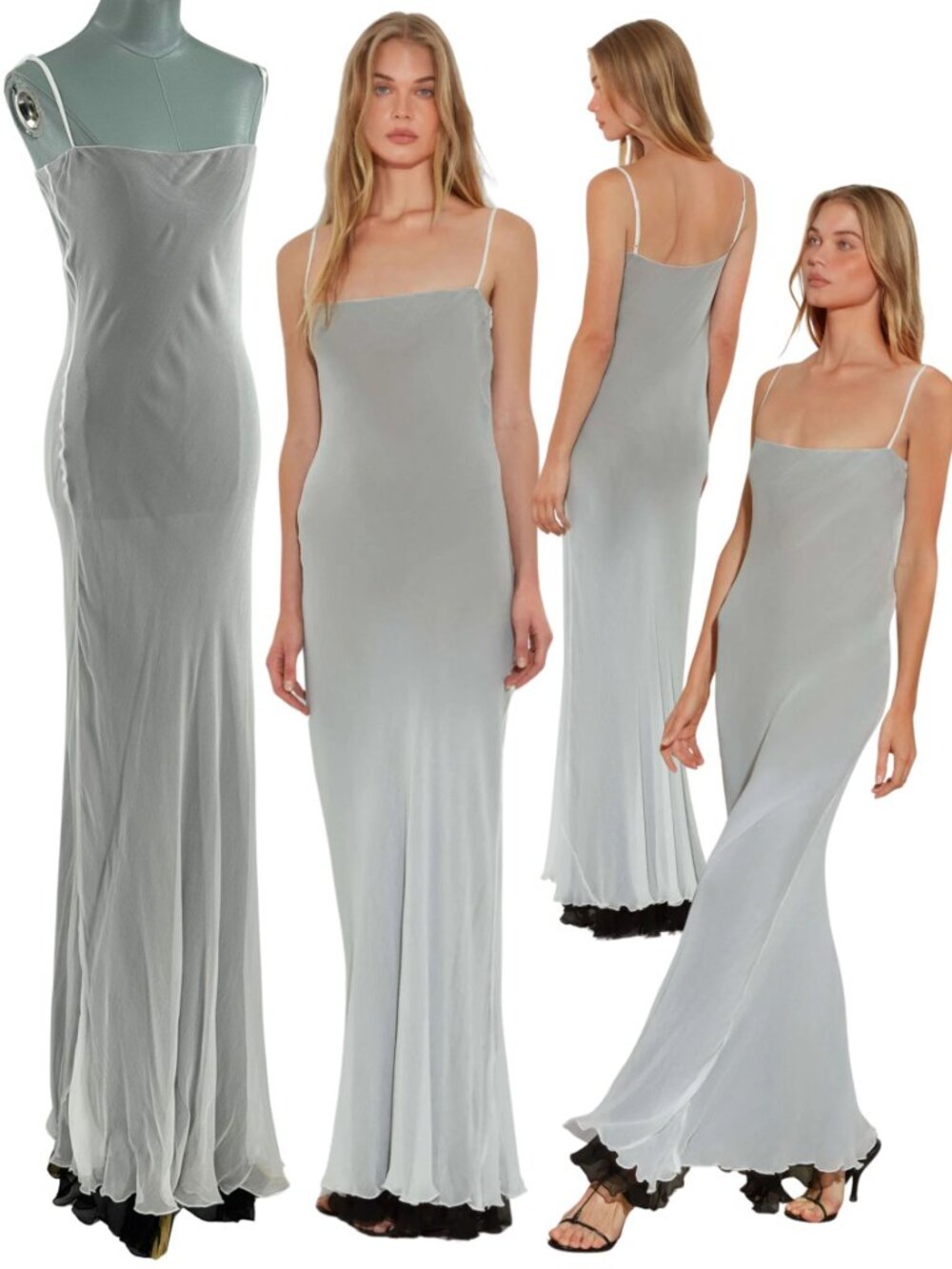 🆕 RAT & BOA 🧿 NWOT Marzia Double Layered Slip Maxi Dress, White Grey - Sz M